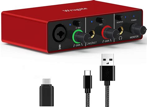 Wrugste USB Audio Interface +48V Phantom Power 24Bit/192kHz for Recording  Podcasting and Streaming Ultra-low Latency Plug and Play Noise-Free XLR