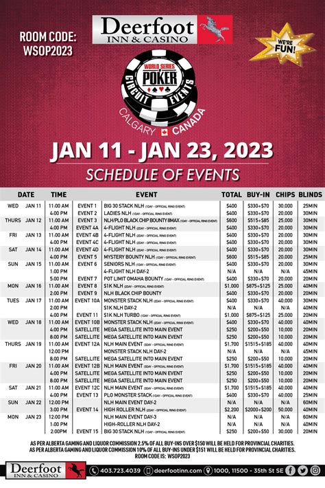 Wsop cherokee 2022 schedule  It is time for the thirteenth of sixteen events at the Grand Victoria Casino WSOP circuit series