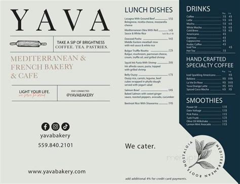 Yava bakery menu A
