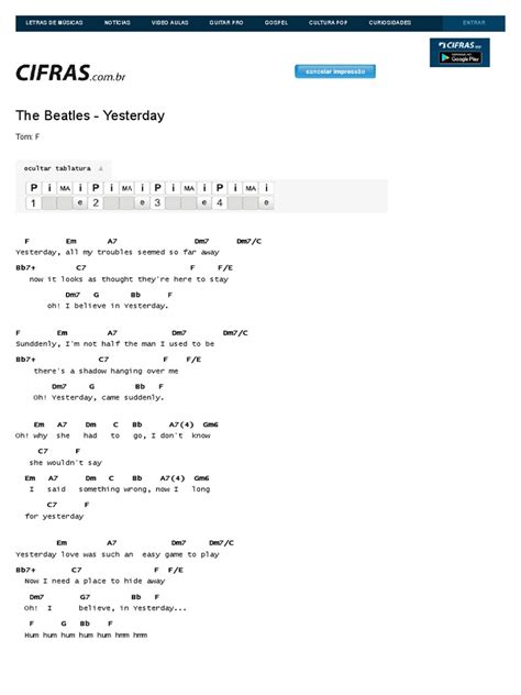 Yesterday cifra simplificada Learn to play the chords for Yesterday (The Beatles) on Cifra Club