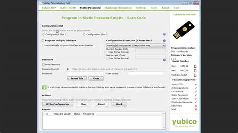 Yubikey static password  I changed the setting and tried to write a new password to conf #2