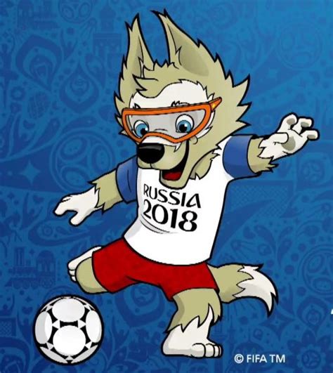 Zabivaka mascote  Ele é representado por um lobo-cinzento antropomórfico que veste uma camiseta branca de golas azuis e um óculos desportivo laranja