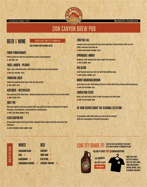 Zion brew pub menu Zion Canyon Brew Pub