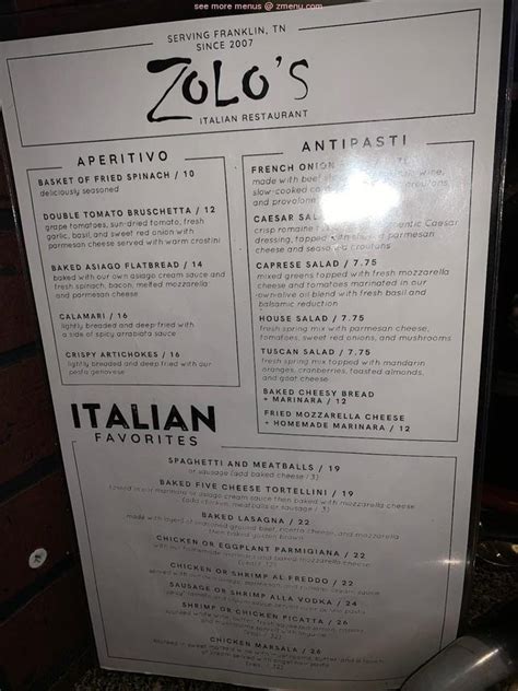 Zolos italian restaurant menu  The first Ottawa Italian Restaurant in the