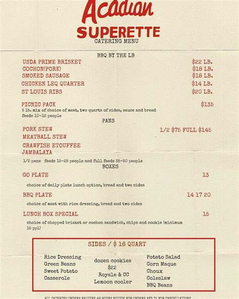 acadian superette menu  14 $ Inexpensive American