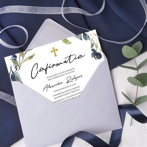 adobe confirmation invitation maker  Navy Blue First Holy Communion digital Invitation and Reminder for boy, siblings, twins