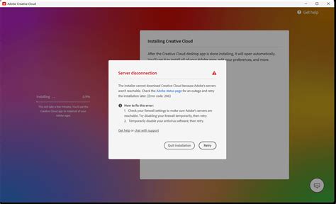 adobe creative cloud server disconnection  Complete the installation and relaunch the app