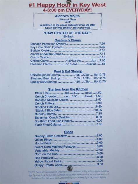 alonzo's oyster bar menu Alonzo's Oyster Bar, Key West: See 2,686 unbiased reviews of Alonzo's Oyster Bar, rated 4 of 5 on Tripadvisor and ranked #130 of 346 restaurants in Key West