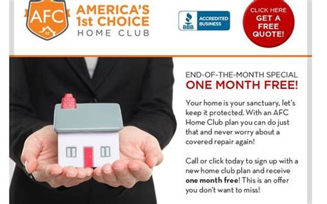 america's first choice home club plans  What is the Cost of an AFC Home Club Home Warranty? The most basic AFC plan can start as low as $34 per month with a $125