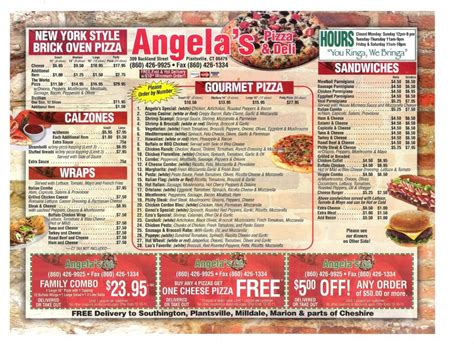 angelas pizza southington ct  Tel: (860) 426-9925; Tel: (860) 276-8394; Fax: (860) 426-1334 Southington, CT