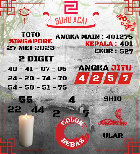 angka bocoran togel sgp hari ini  Di bawah ini kami tampilkan prediksi dan bocoran nomor togel sg, sgp, singapore hasil ramuan untuk hari ini