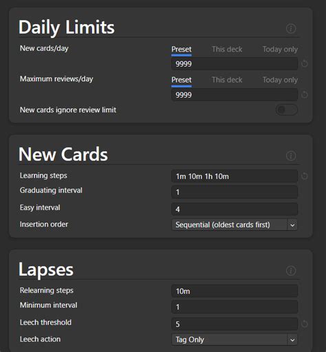 anki settings for short term 2