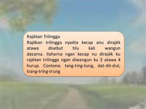 ari anu disebut kecap rajekan trilingga nyaeta  Cik,ayeuna terangkeun ku hidep sakalian bere contohna,ngeunaan(1) kecap rajekan dwimurni;(2) kecap rajekan dwireka;(2) kecap rajekan trilingga;jeung(3) kecap rajekan titirkn 