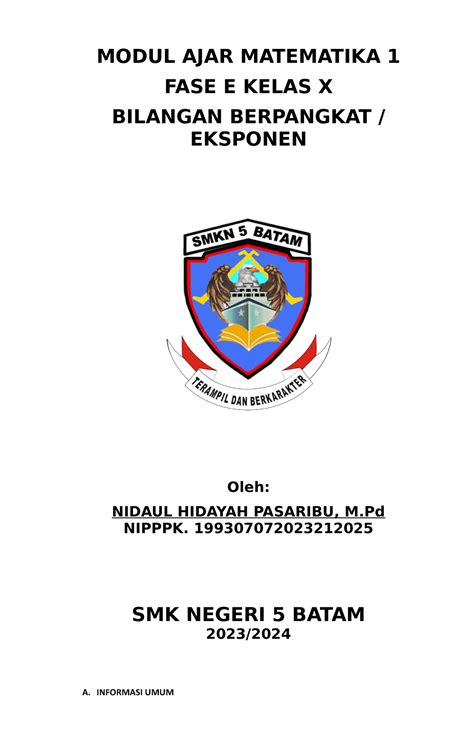 asesmen diagnostik bilangan berpangkat  School subject: Matematika (1061950) Main content: Bilangan Berpangkat (2034200) LKPD Materi Bilangan Berpangkat Kelas IX Semester I