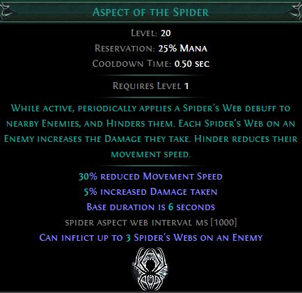 aspect of the spider poe Aspect of the Spider Aspect of the Spider: Fenumus, First of the Night + 1x Any Rare Creature + 1x Any Rare Creature + 1x Any Rare Creature: Craft an Aspect Skill onto an Item: Aspect of the Crab skill