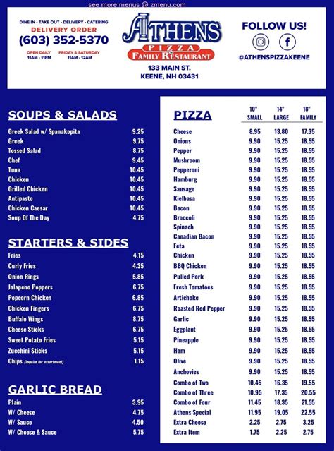 athens pizza menu keene nh  Where is Athens Pizza House & Restaurant located? Athens Pizza House & Restaurant is located at 133 Main St, Keene, NH 03431, USAMenu at Cheshire Village Pizza, Keene, NH