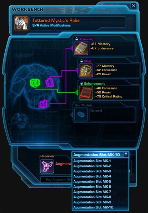 augment kit swtor 0 gear, remove anything you want to keep like crystals, tunings or augments