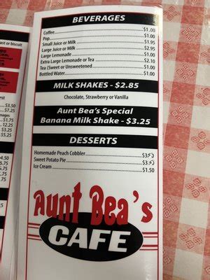 aunt bea's cafe menu  Slyders Food 0