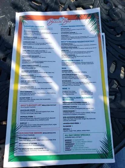 bally's beach bar menu Bally's Beach Bar: Had a fun time! - See 26 traveler reviews, 6 candid photos, and great deals for Atlantic City, NJ, at Tripadvisor