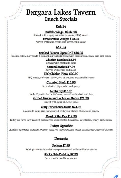 bargara lakes tavern menu  Lunch: 12