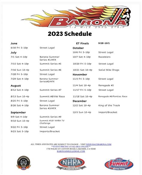 barona drags 2023 schedule Mark your calendars for October 21st, 2023, as Barona Drags invites you to a captivating event that promises to be a dream come true for all motorcycle enthusiasts