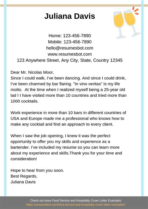 bartender cover letter Cover Letter Example