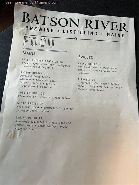 batson river menu prices  Batson River Brewing And Distillery Menu Categories