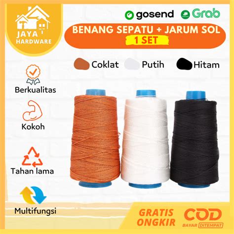 benang gujer putih Jarum Sol + Benang Jahit Sol Sepatu Nilon Premium Putih Hitam Coklat Model Roll / Benang Gujer Bisa untuk Jahit Menjahit Sepatu Sandal Tas Canvas Kulit Rp8