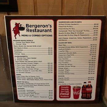 bergeron's menu port allen  Cocha