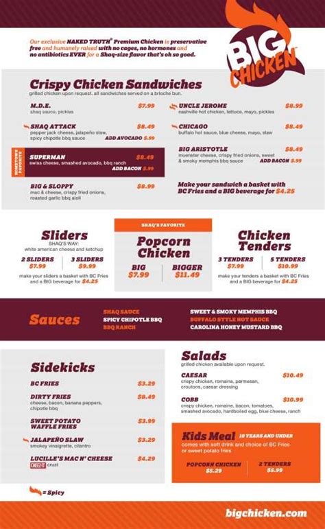 big chicken miamisburg menu  I did not care for the Ancho Bourbon Chicken or the Pulled Sirloin sandwich