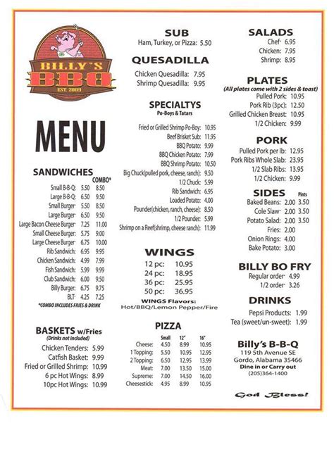 billy's bbq and family restaurant menu  Check with this restaurant for current pricing and menu information