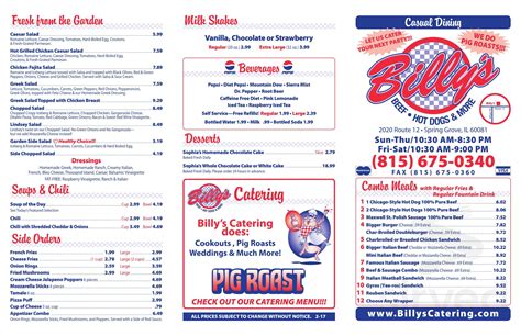 billy's spring grove menu  Beverages Catering ALL PRICES SUBJECT TO CHANGE WITHOUT NOTICE