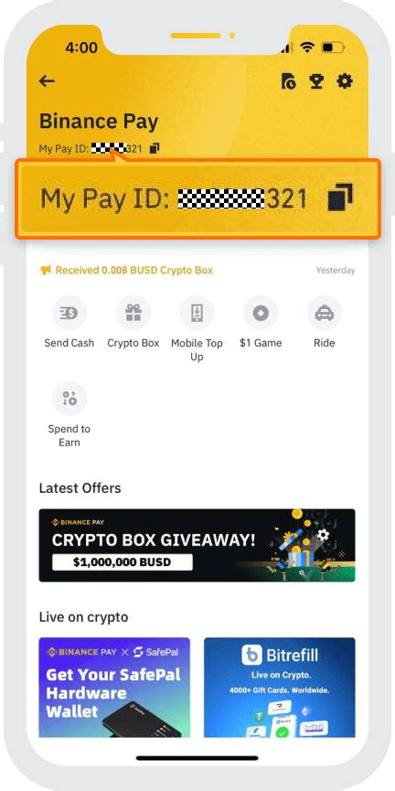 binance pay id example  Bagaimana cara menemukan ID Binance Pay di situs web Binance? Masuk ke akun Binance Anda, lalu buka [Keuangan] - [ Binance Pay ] 