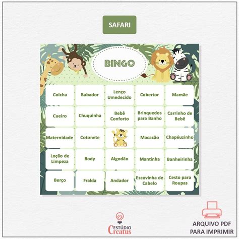 bingo cha de bebe safari  NÃO FAZEMOS ENVIO POR EMAIL