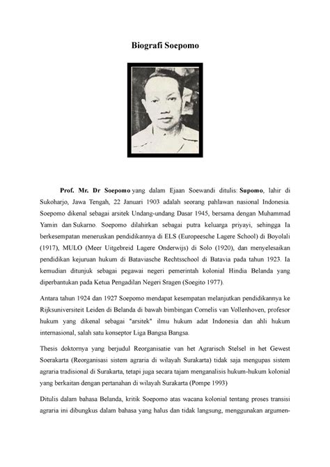 biografi soepomo  Biografi Soepomo pencetus teori yang telah ditetapkan