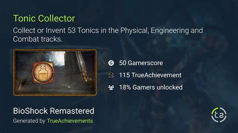 bioshock tonic collector ) The following is a list of Achievements and Trophies which the player can obtain in BioShock