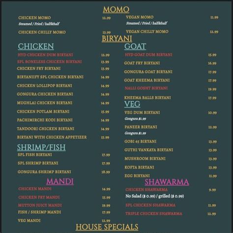 biryaniify menu  Biryaniify is a new takeout establishment in Plano serving more than 22 different varieties of biryani