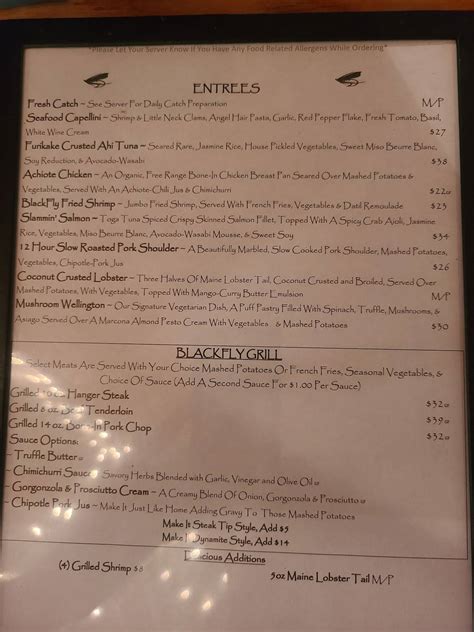 blackfly restaurant menu  Great wine list