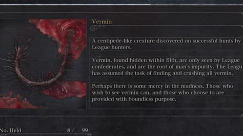 bloodborne vermin  Found on corpses throughout Yharnam