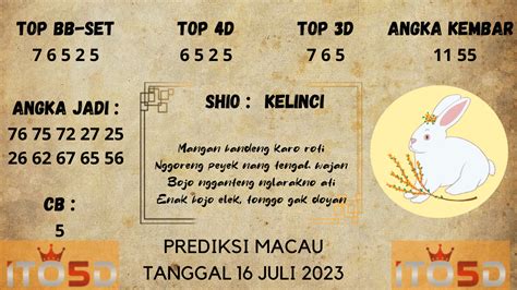 bocoran macau 23 juli 2023  Artikel tersebut menyediakan angka-angka yang akurat dan tepat untuk hasil undian togel dan menyebutkan berbagai metode prediksi, termasuk “Rumus Togel” dan “Syair Togel