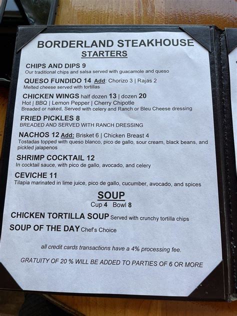 borderland steakhouse menu Borderland Steakhouse details with ⭐ 66 reviews, 📞 phone number, 📍 location on map