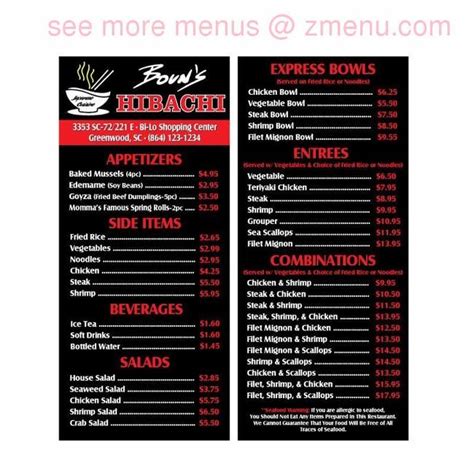 bouns hibachi menu 95 