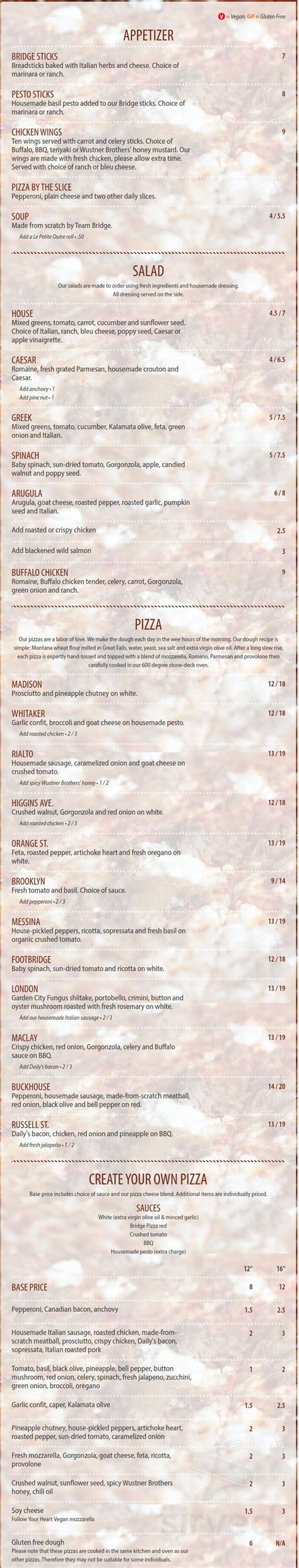 bridge pizza menu missoula 1 mi $$ - $$$ • American