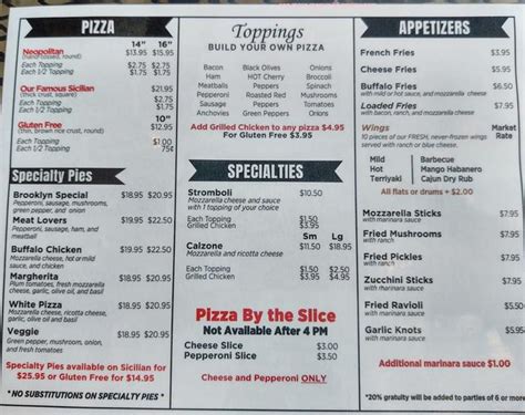 brooklyn style pizza pendleton menu  203 E Main St