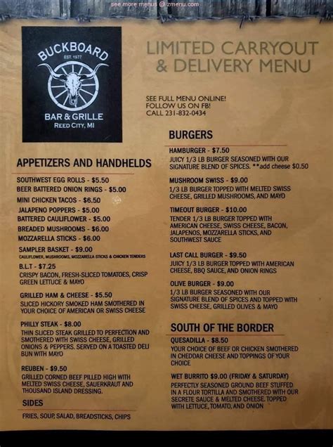 buckboard bar and grille reed city menu  0