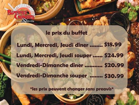 buffet chinois drummondville menu livraison  See restaurant menus, reviews, ratings, phone number, address, hours, photos and maps