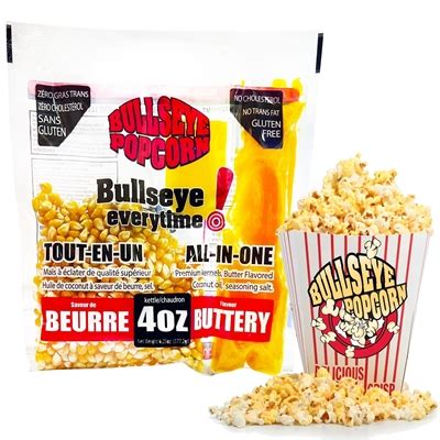 bullseye popcorn canada  Each bag is pre-measured and perfectly balanced of coconut oil, premium kernels and