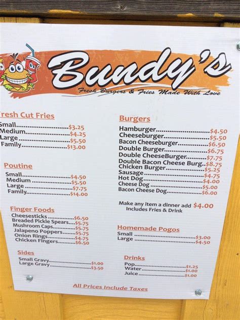bundy's chip stand menu  With so many food choices in Sturgeon Falls we know that Riv Chip Stand is lucky to have the greatest customers