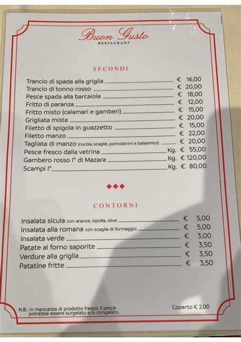 buon gusto early bird menu  E-mail