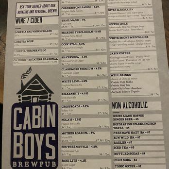 cabin boys brewpub menu  Cabin Boys Brewery